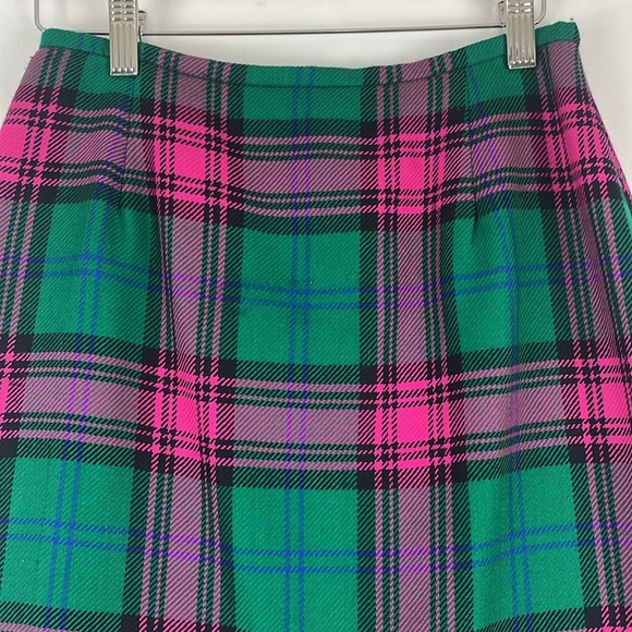 Vintage Jones New York Bright Pink and Green Wool Plaid Pencil Skirt - Picture 3 of 7